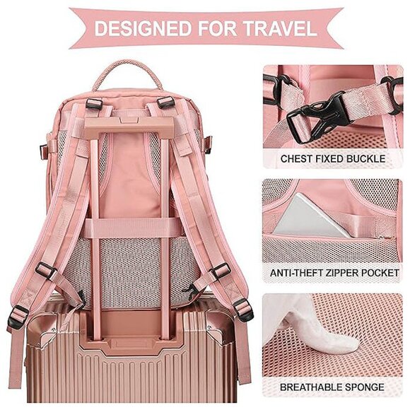 Large Travel Backpack For Women Men,Carry On Backpack,Hiking Backpack Pink - Picture 6 of 7